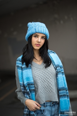Leiya Locke x Moody Shoot with Grey Sweater and Blue Scarf and Hat